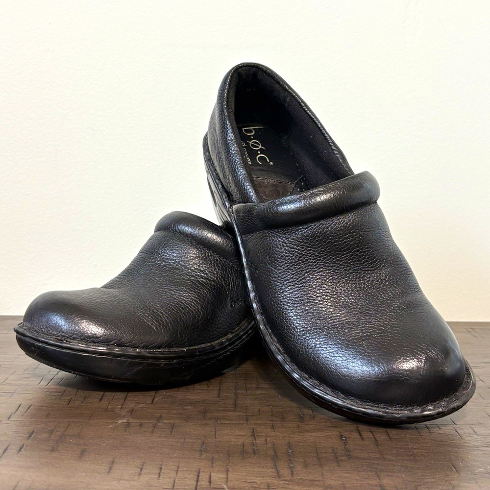 b.o.c. Born Concept Women's Black Leather Slip-On Cushioned Comfort 7 M